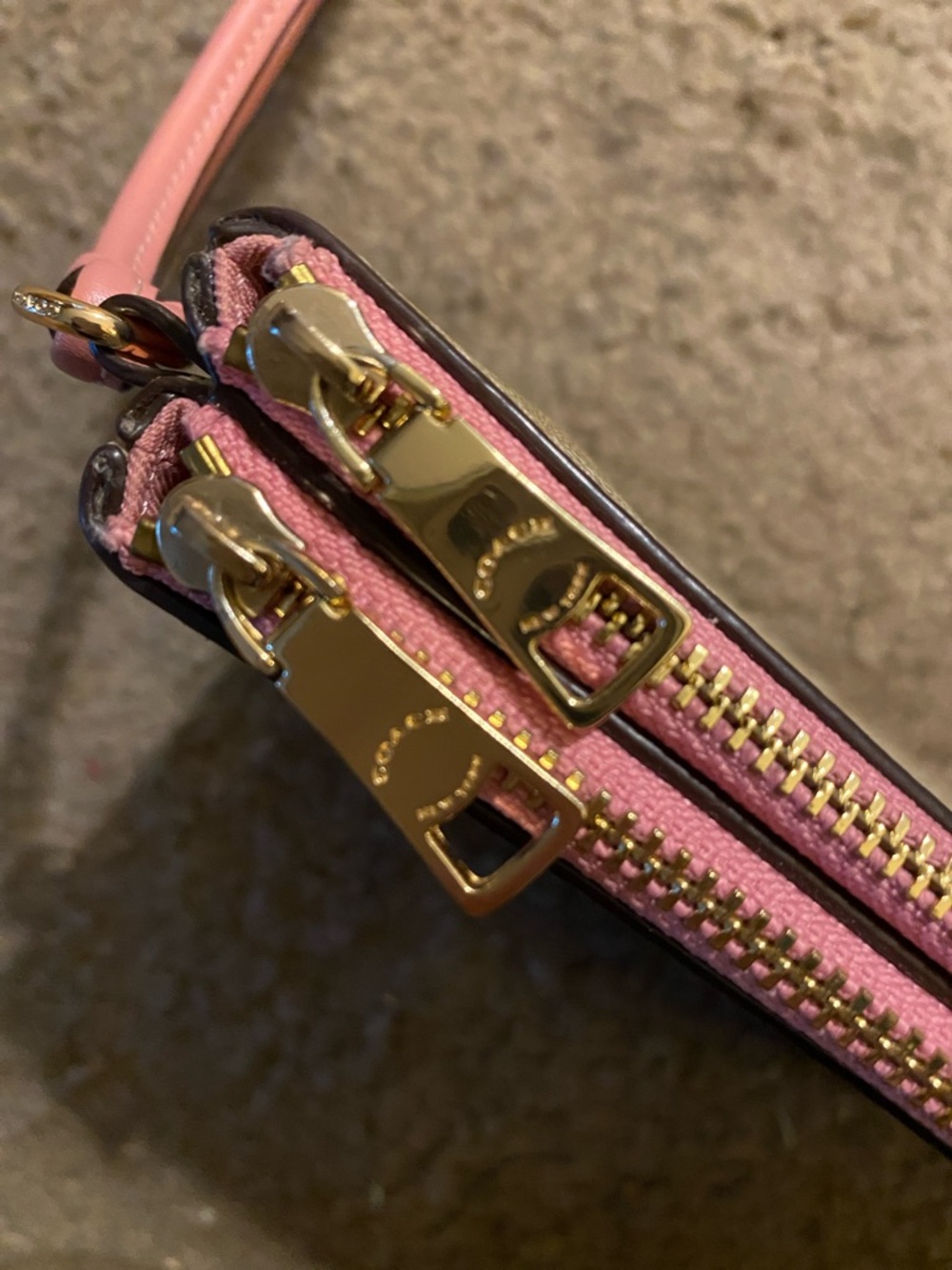 Coach Beige Signature Canvas Wristlet with Pink Trim - Picture 3 of 8